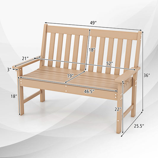 52 Inch All-Weather HDPE Outdoor Bench with Backrest and Armrests, Teak Outdoor Benches Teak  at Gallery Canada