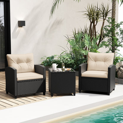 3 Pieces Patio Furniture Set with Tempered Glass Coffee Table, Off White Patio Conversation Sets   at Gallery Canada