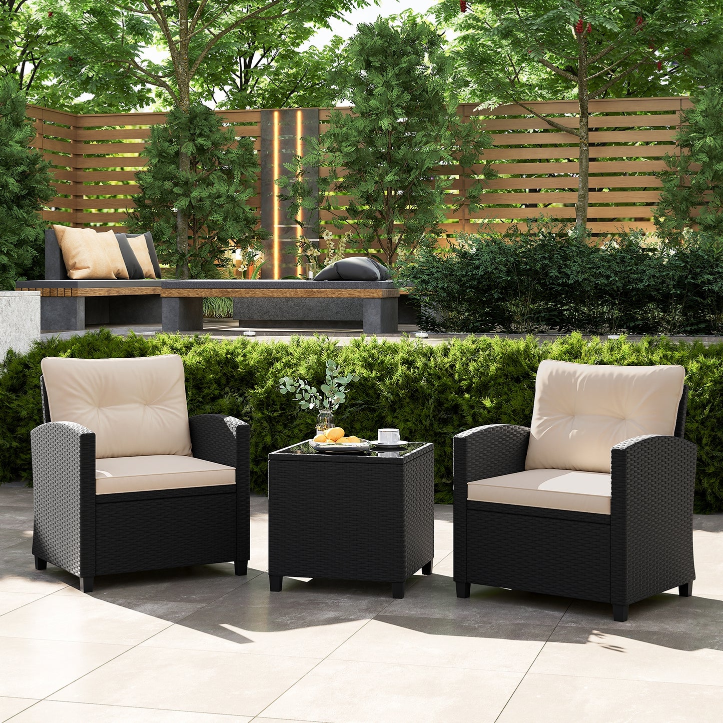 3 Pieces Patio Furniture Set with Tempered Glass Coffee Table, Off White Patio Conversation Sets   at Gallery Canada