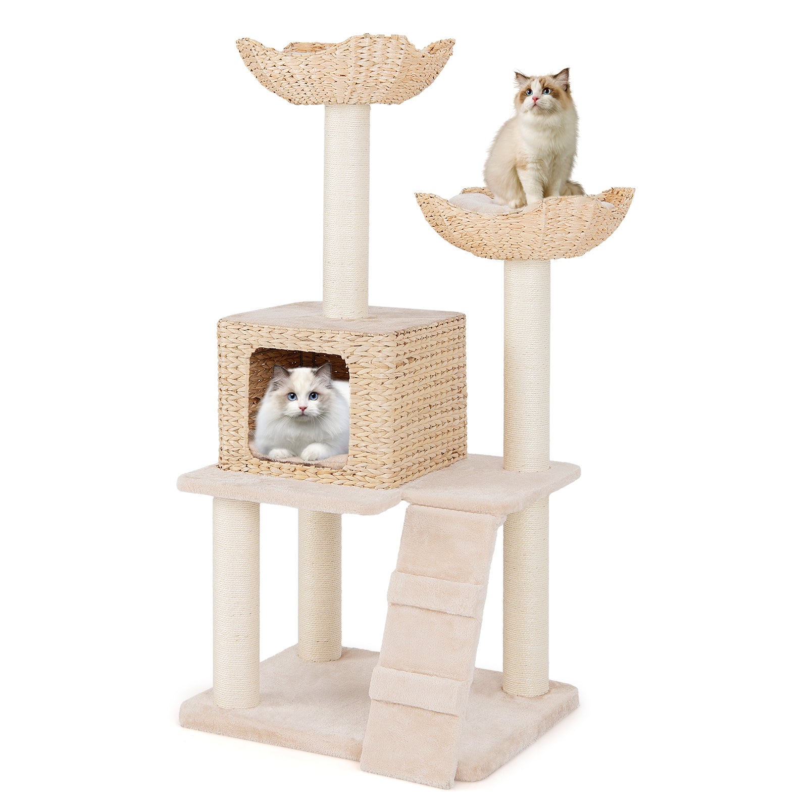 48 Inch Cattail Cat Tower with Sisal Scratching Posts Perch and Condo, Beige Cat Trees Condos & Scratchers   at Gallery Canada