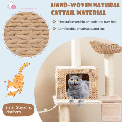 48 Inch Cattail Cat Tower with Sisal Scratching Posts Perch and Condo, Beige Cat Trees Condos & Scratchers   at Gallery Canada