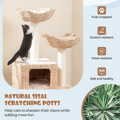 48 Inch Cattail Cat Tower with Sisal Scratching Posts Perch and Condo, Beige Cat Trees Condos & Scratchers   at Gallery Canada