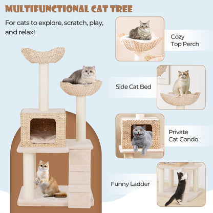 48 Inch Cattail Cat Tower with Sisal Scratching Posts Perch and Condo, Beige Cat Trees Condos & Scratchers   at Gallery Canada