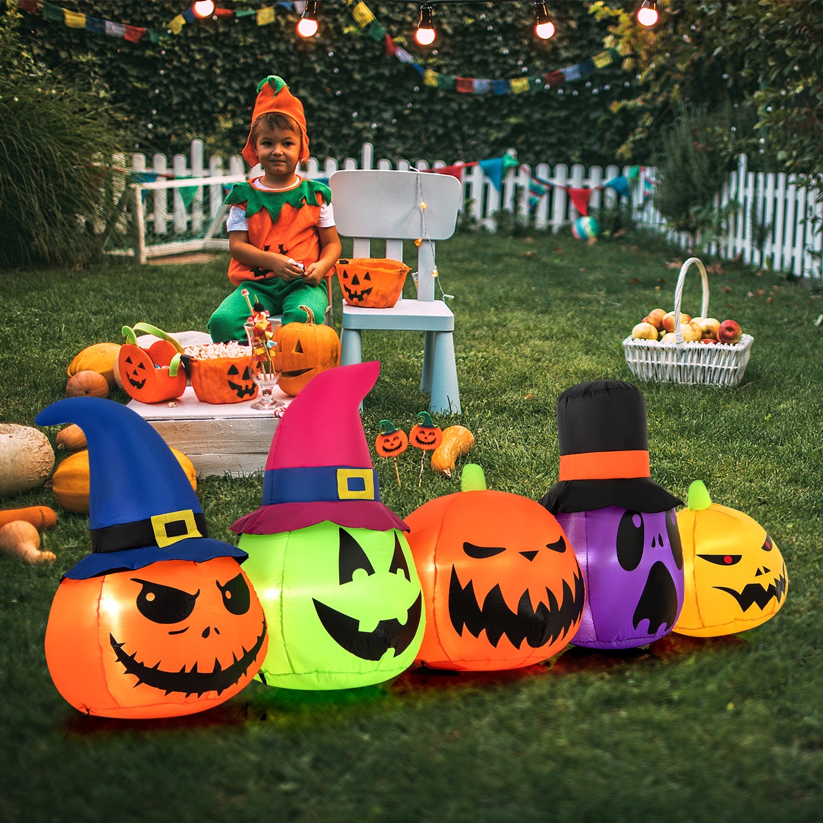 9 Feet Inflatable Pumpkin Patch Family with Built-in LED Lights and Witch Hats, Multicolor Halloween   at Gallery Canada