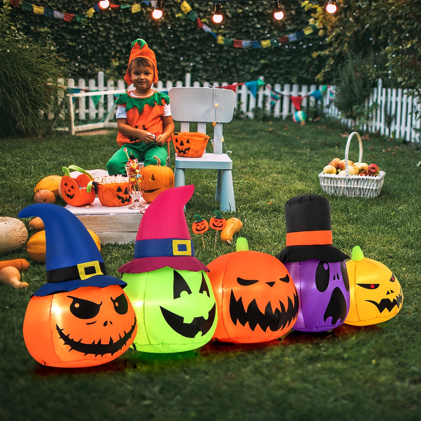 9 Feet Inflatable Pumpkin Patch Family with Built-in LED Lights and Witch Hats, Multicolor Halloween   at Gallery Canada