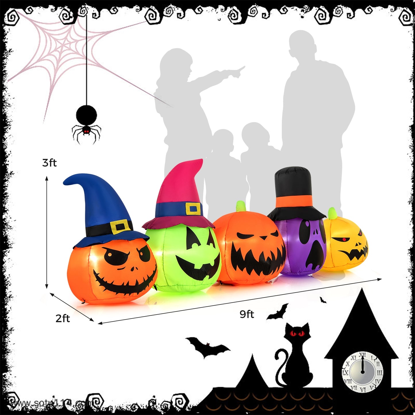 9 Feet Inflatable Pumpkin Patch Family with Built-in LED Lights and Witch Hats, Multicolor Halloween   at Gallery Canada