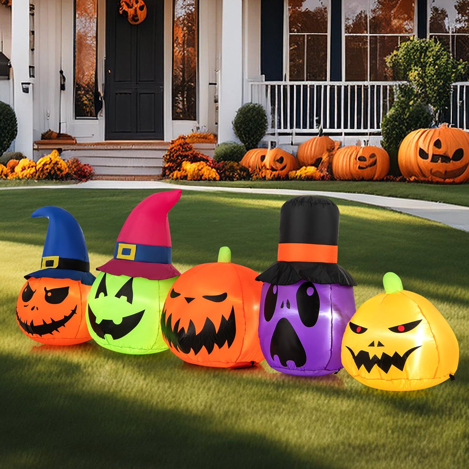 9 Feet Inflatable Pumpkin Patch Family with Built-in LED Lights and Witch Hats, Multicolor Halloween   at Gallery Canada