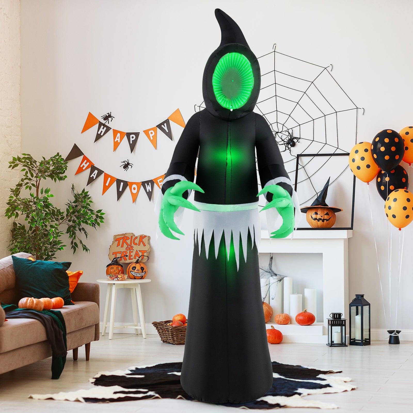 8 Feet Giant Halloween Inflatable Ghost with Built-in LED Lights and Mirror Face, Black & Green Halloween   at Gallery Canada