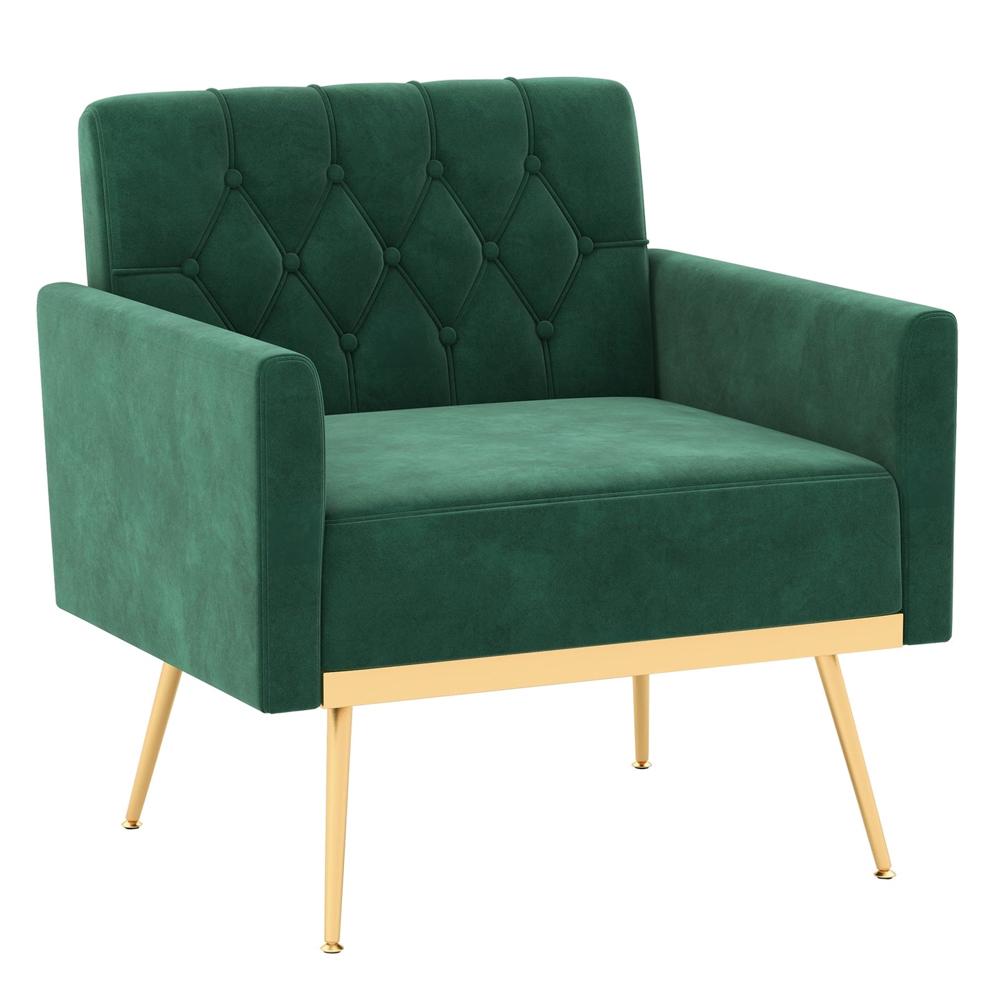 Modern Velvet Accent Chair with Button Tufted Back Golden Metal Legs and Adjustable Foot Pads, Turquoise Accent Chairs Turquoise  at Gallery Canada