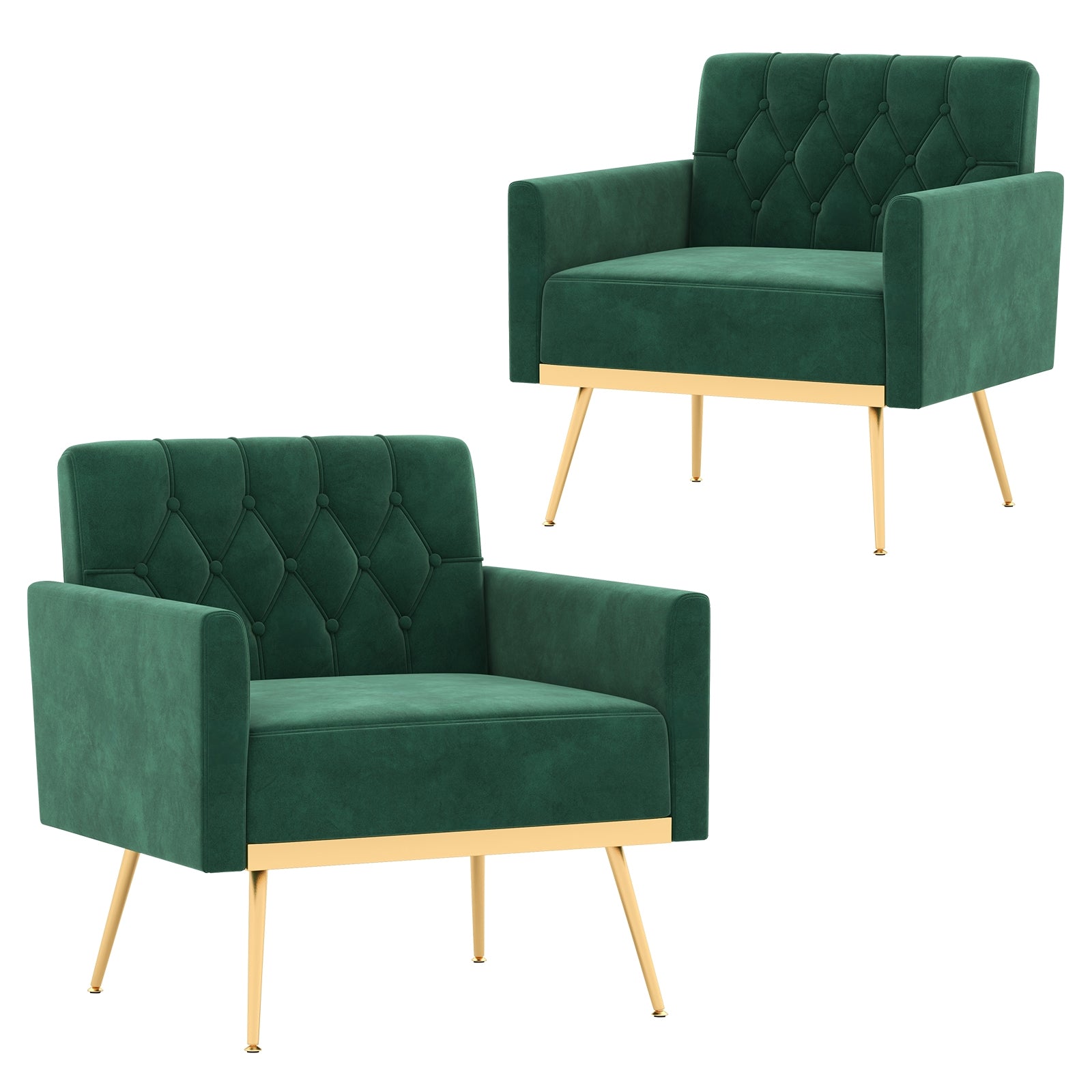 Modern Velvet Accent Chair with Button Tufted Back Golden Metal Legs and Adjustable Foot Pads, Turquoise Accent Chairs   at Gallery Canada