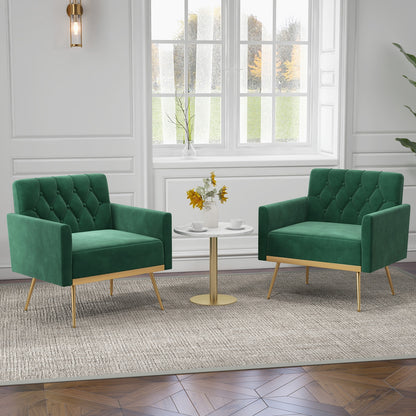 Modern Velvet Accent Chair with Button Tufted Back Golden Metal Legs and Adjustable Foot Pads, Turquoise Accent Chairs   at Gallery Canada