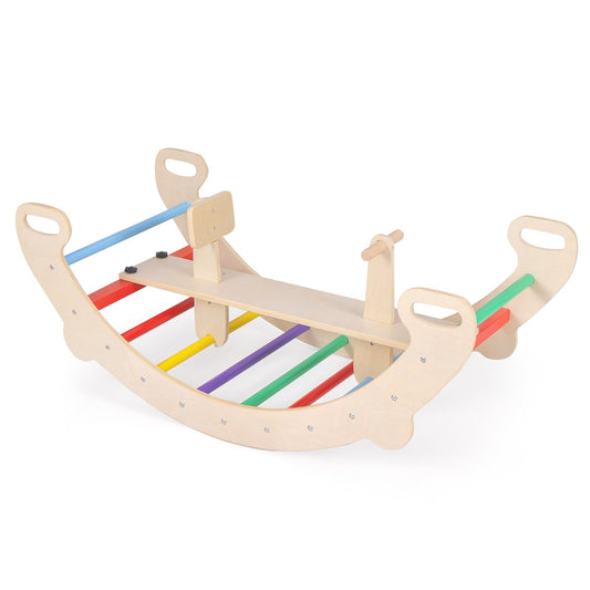 4-in-1 Multifunctional Wooden Climbing Toys with Rocker and Crawling Tunnel, Multicolor Climbers & Slides Multicolor  at Gallery Canada