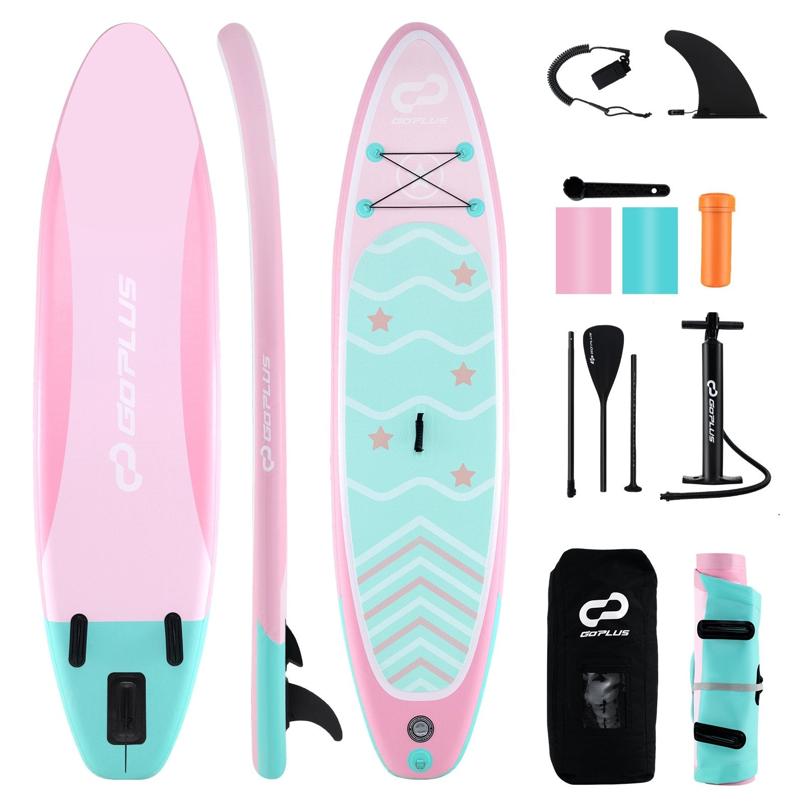 10 Feet Inflatable Stand up Paddle Board with 3 Fins and Adjustable Paddle-S, Pink Surfing   at Gallery Canada