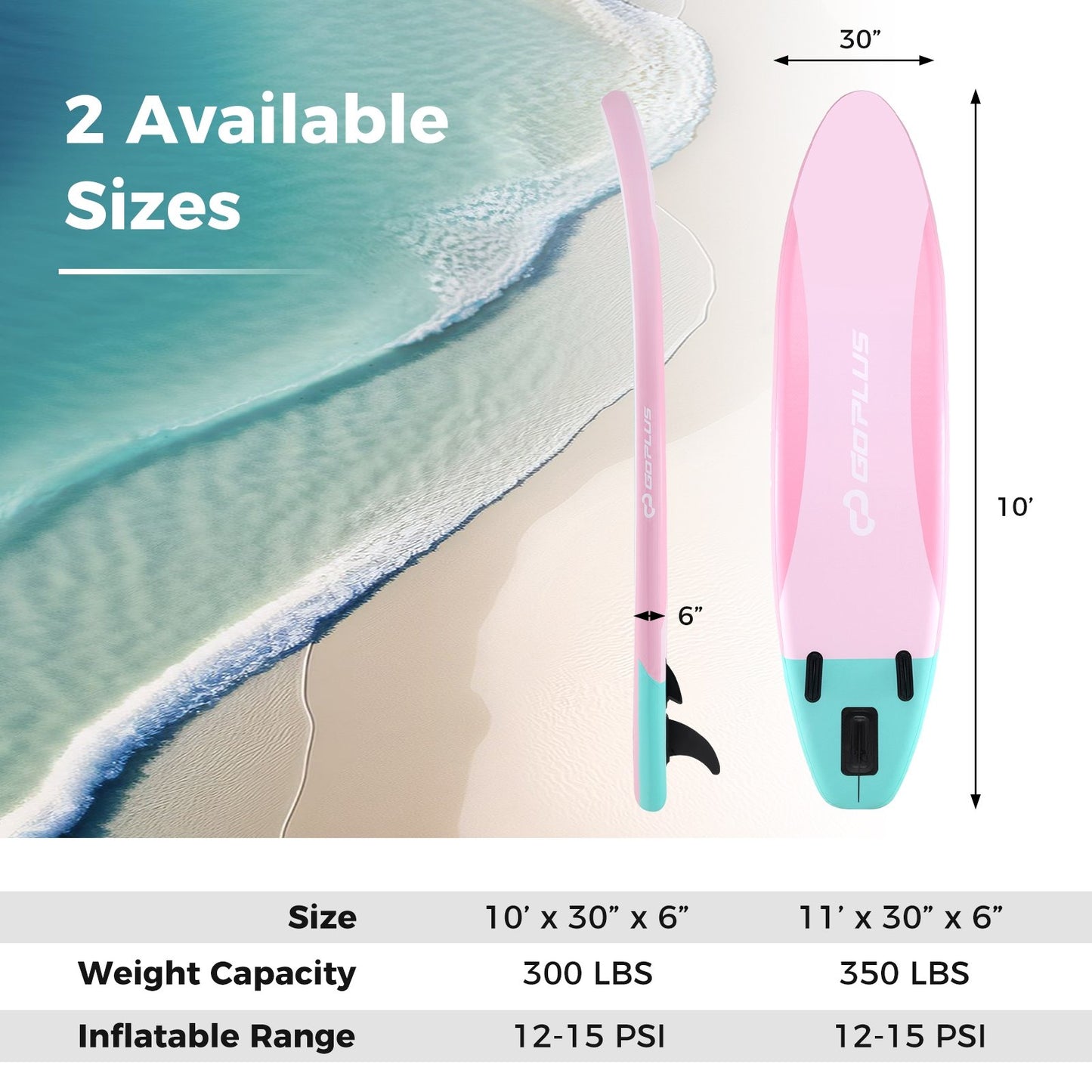 10 Feet Inflatable Stand up Paddle Board with 3 Fins and Adjustable Paddle-S, Pink Surfing   at Gallery Canada