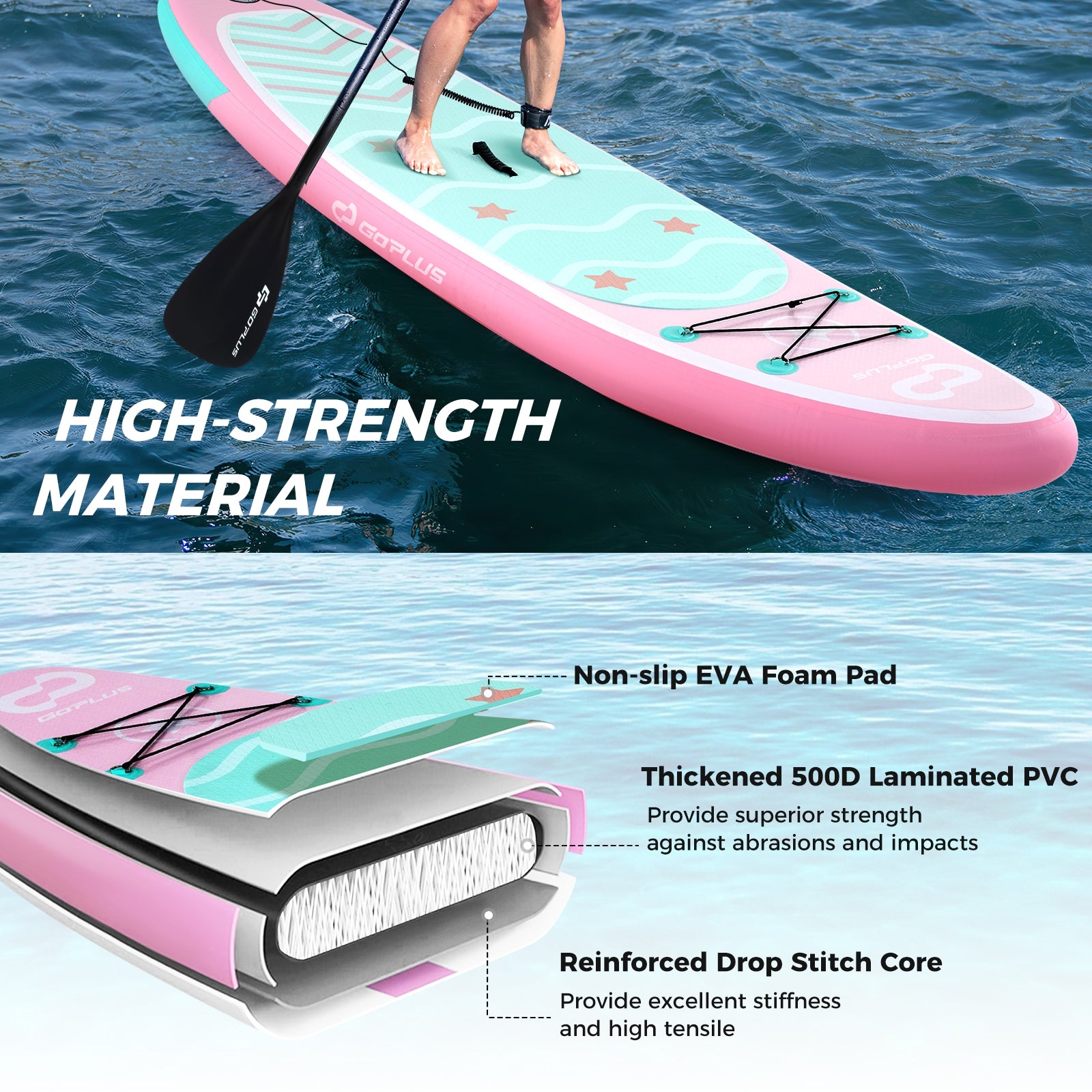 10 Feet Inflatable Stand up Paddle Board with 3 Fins and Adjustable Paddle-S, Pink Surfing   at Gallery Canada