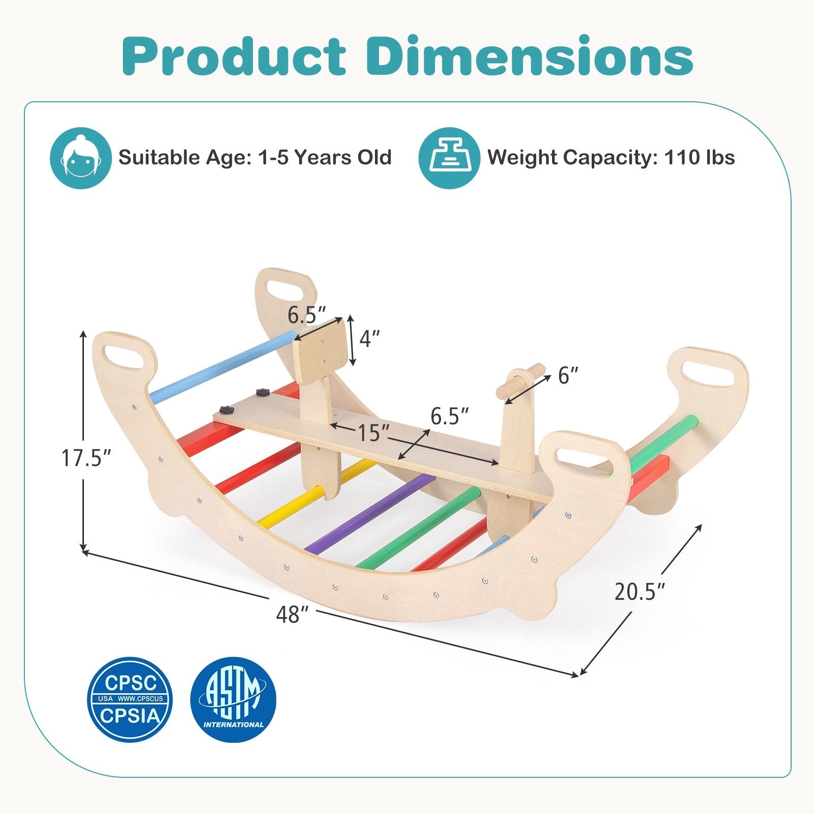 4-in-1 Multifunctional Wooden Climbing Toys with Rocker and Crawling Tunnel, Multicolor Climbers & Slides   at Gallery Canada