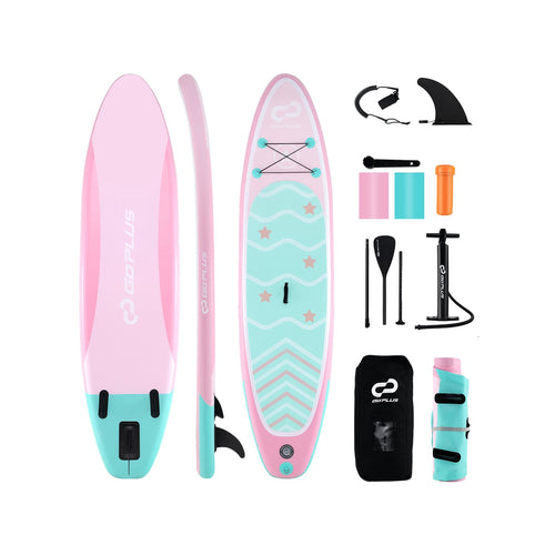 11 Feet Inflatable Stand up Paddle Board with 3 Fins and Adjustable Paddle-L, Pink