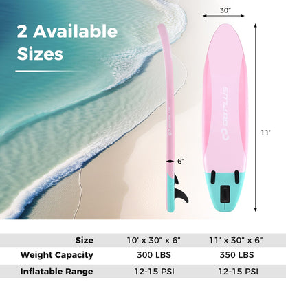 11 Feet Inflatable Stand up Paddle Board with 3 Fins and Adjustable Paddle-L, Pink Surfing   at Gallery Canada