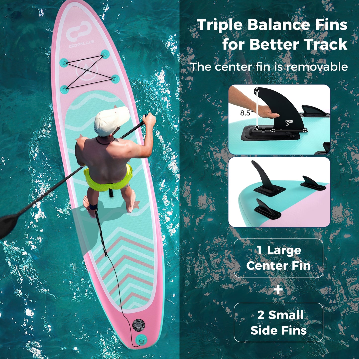 11 Feet Inflatable Stand up Paddle Board with 3 Fins and Adjustable Paddle-L, Pink Surfing   at Gallery Canada