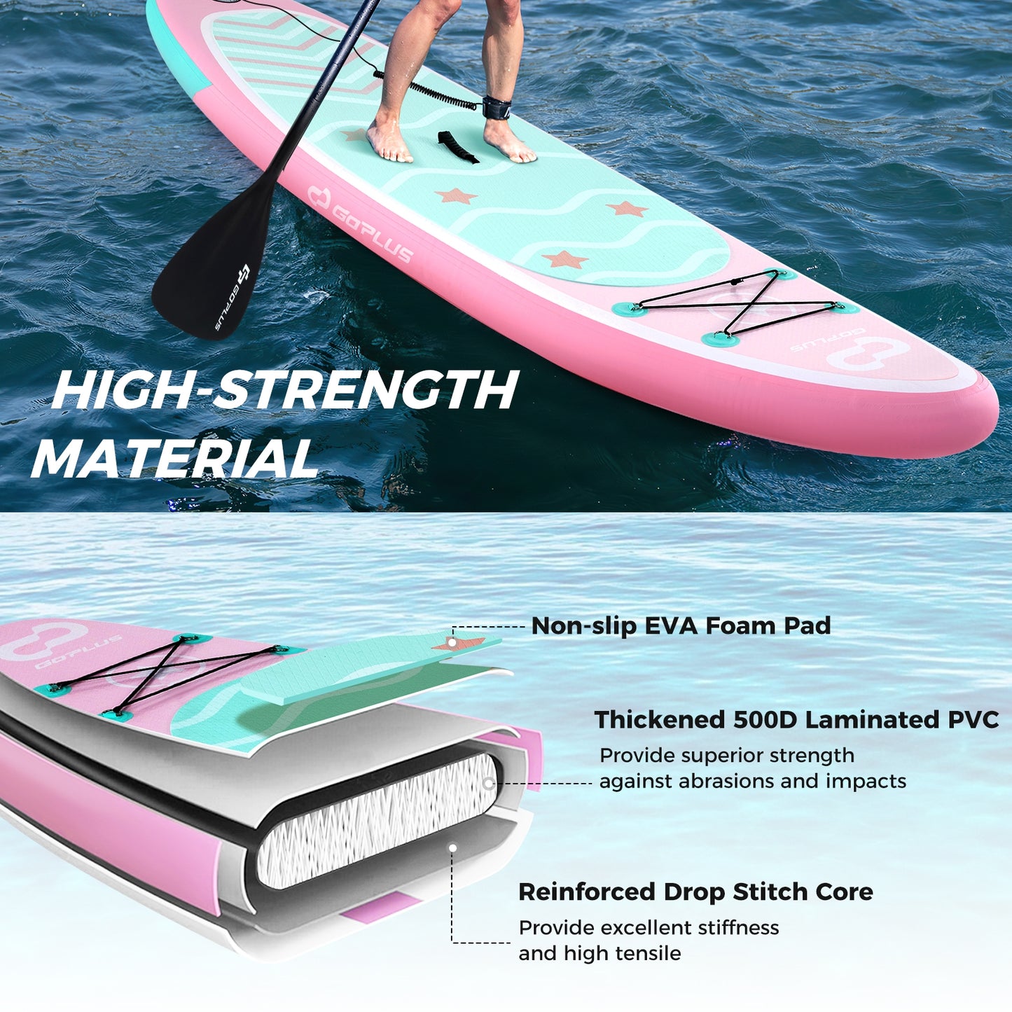 11 Feet Inflatable Stand up Paddle Board with 3 Fins and Adjustable Paddle-L, Pink Surfing   at Gallery Canada