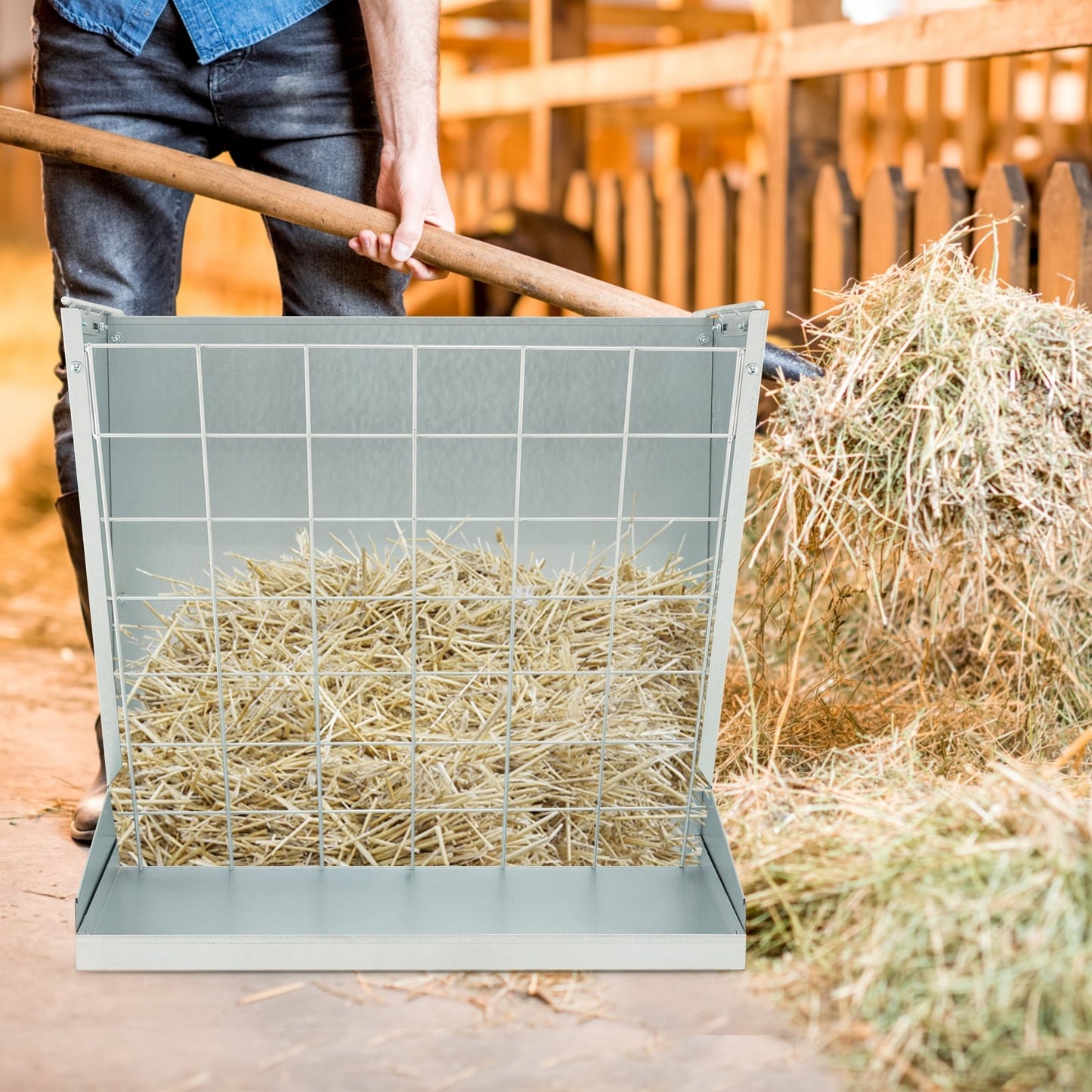 2-in-1 Wall-Mounted Hay Rack Hay and Grain Feeder with Adjustable Hooks, Silver Pets   at Gallery Canada