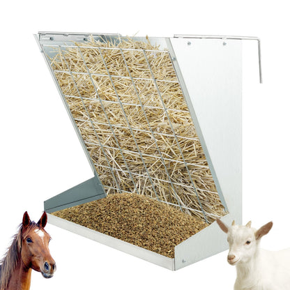 2-in-1 Wall-Mounted Hay Rack Hay and Grain Feeder with Adjustable Hooks, Silver Pets   at Gallery Canada