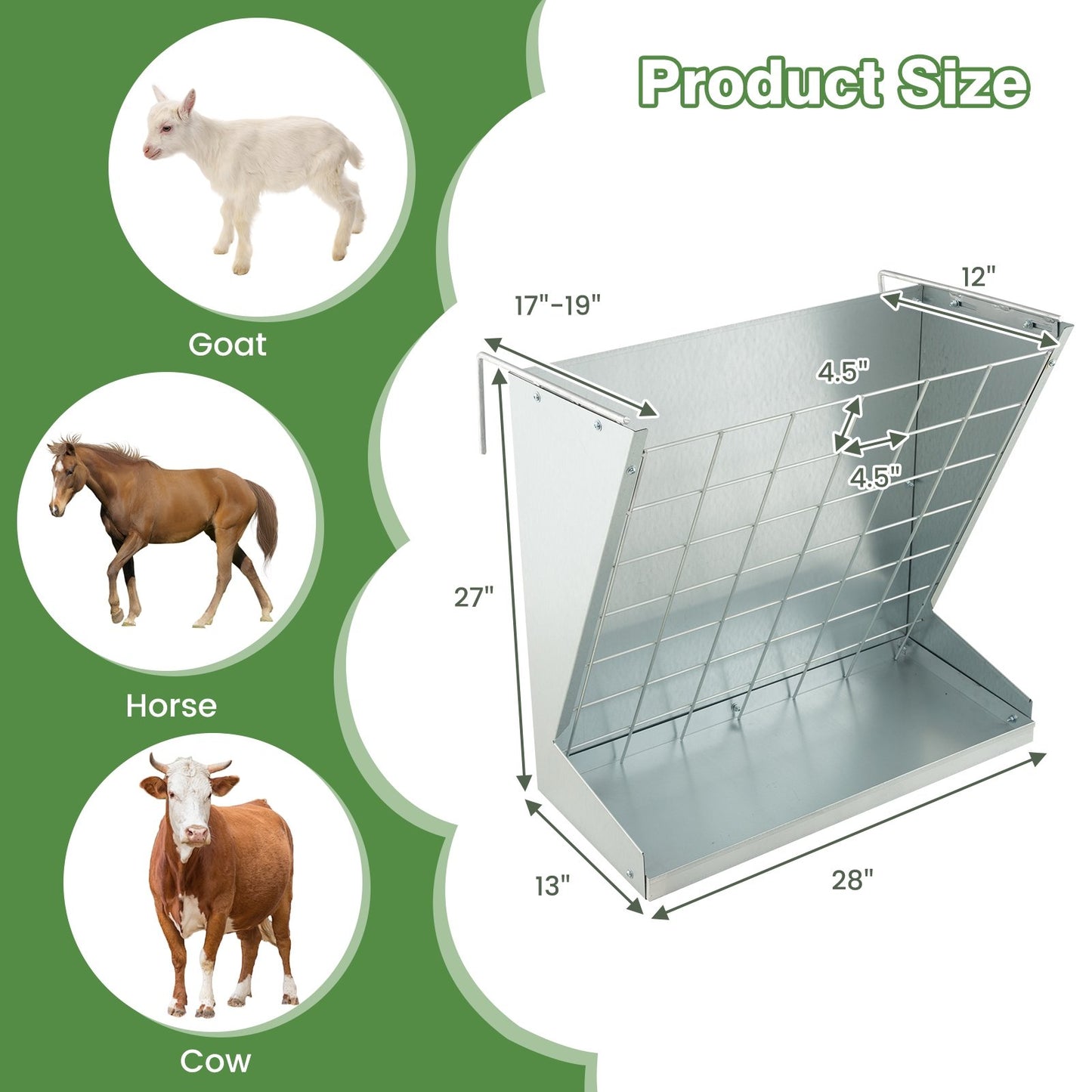 2-in-1 Wall-Mounted Hay Rack Hay and Grain Feeder with Adjustable Hooks, Silver Pets   at Gallery Canada