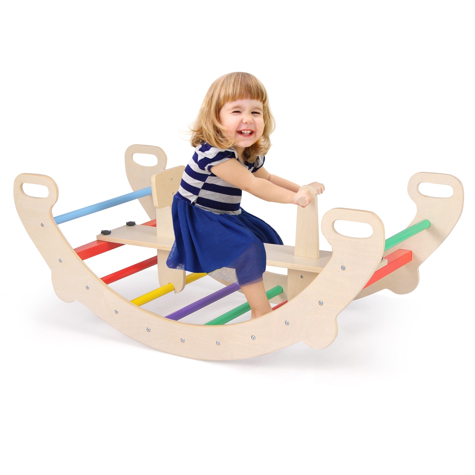 4-in-1 Multifunctional Wooden Climbing Toys with Rocker and Crawling Tunnel, Multicolor Climbers & Slides   at Gallery Canada