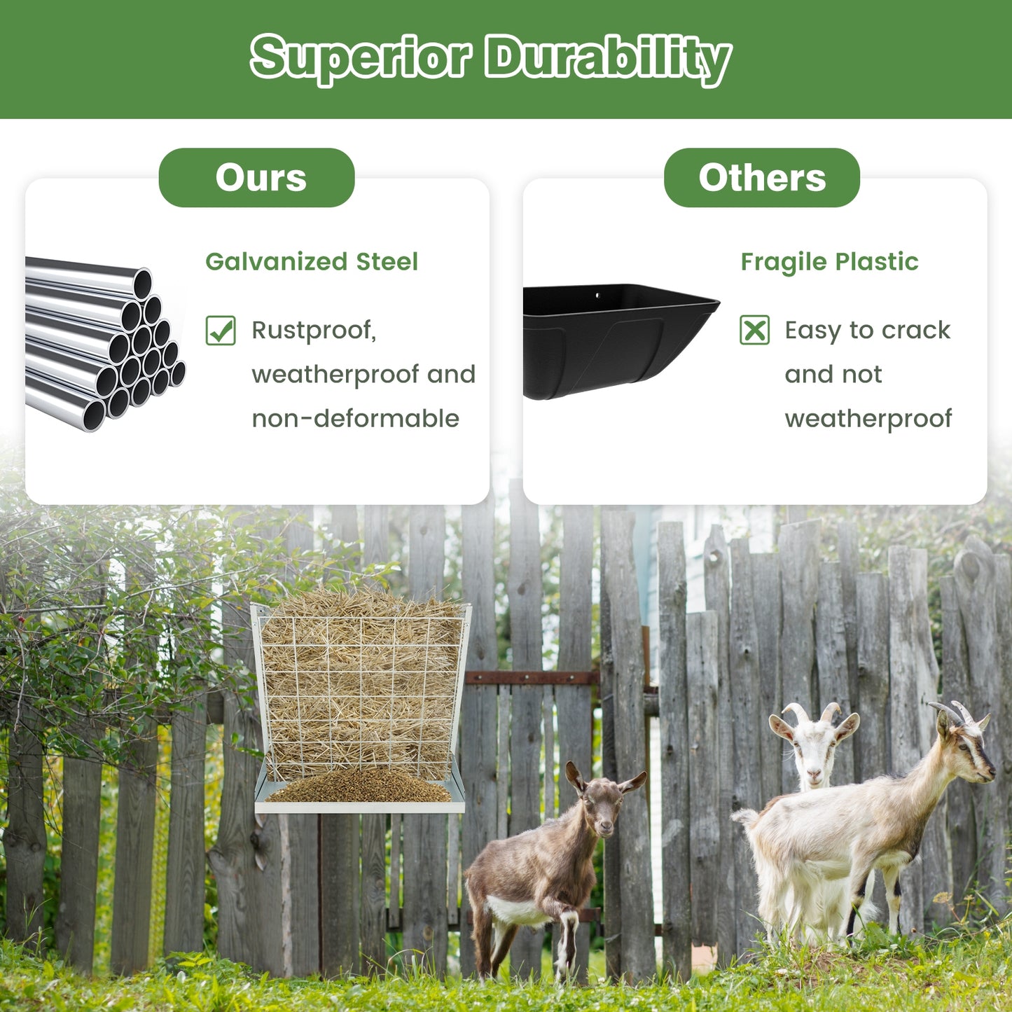 2-in-1 Wall-Mounted Hay Rack Hay and Grain Feeder with Adjustable Hooks, Silver Pets   at Gallery Canada