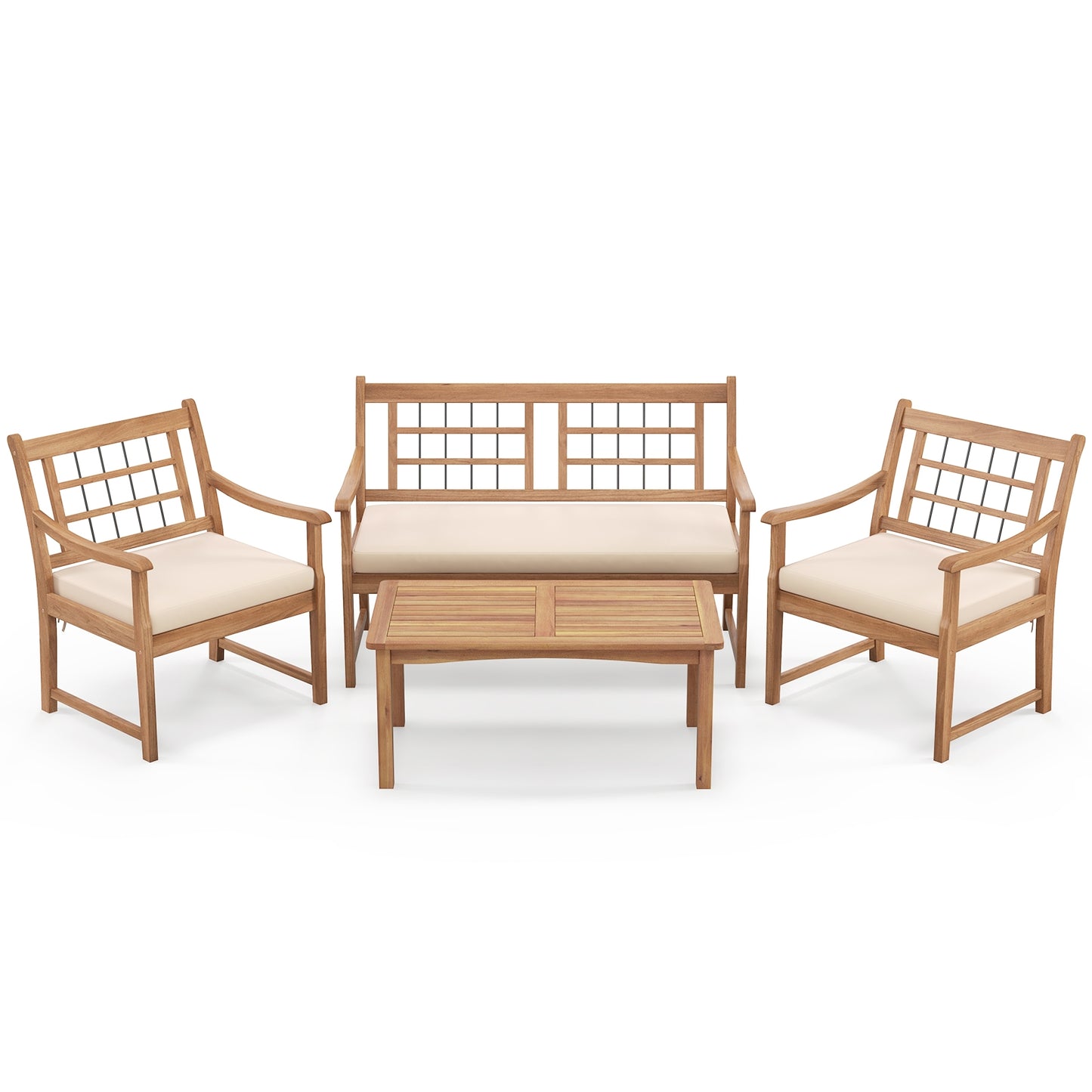 4 Piece Wood Patio Furniture with Armchairs Loveseat and Coffee Table, Off White Patio Conversation Sets Off White  at Gallery Canada