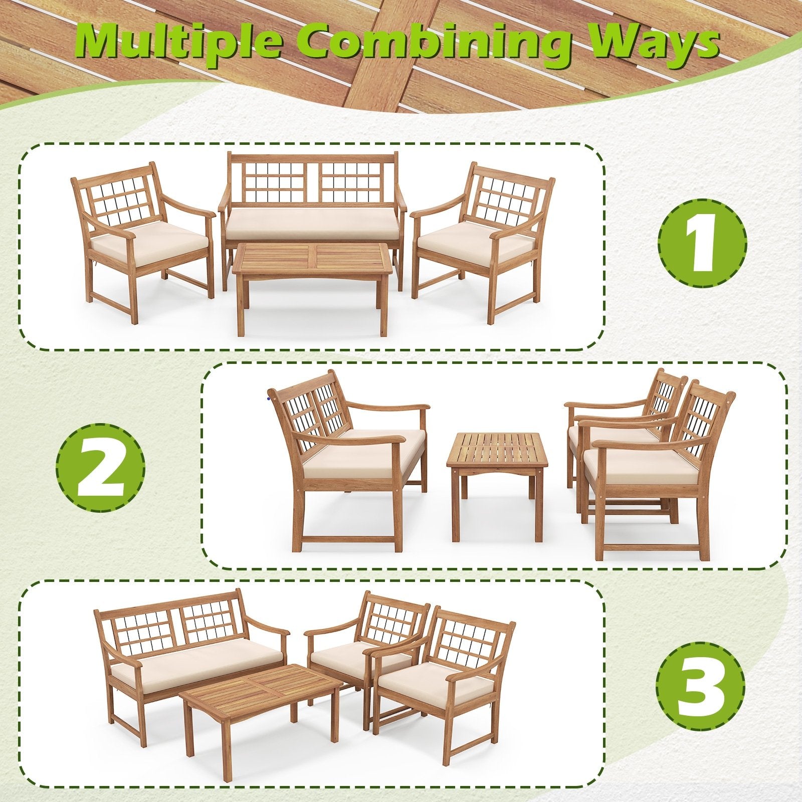 4 Piece Wood Patio Furniture with Armchairs Loveseat and Coffee Table, Off White Patio Conversation Sets   at Gallery Canada