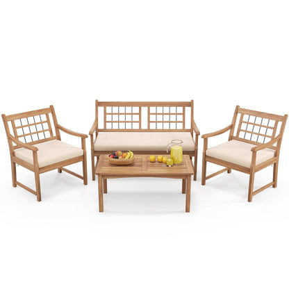 4 Piece Wood Patio Furniture with Armchairs Loveseat and Coffee Table, Off White Patio Conversation Sets   at Gallery Canada