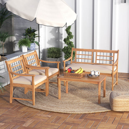 4 Piece Wood Patio Furniture with Armchairs Loveseat and Coffee Table, Off White Patio Conversation Sets   at Gallery Canada