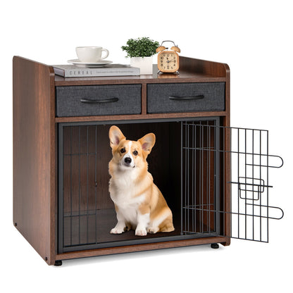 Dog Crate Furniture Indoor Dog Cage with 2 Fabric Drawers End Table, Rustic Brown Dog Kennels Rustic Brown  at Gallery Canada