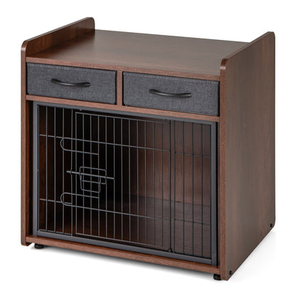 Dog Crate Furniture Indoor Dog Cage with 2 Fabric Drawers End Table, Rustic Brown Dog Kennels   at Gallery Canada