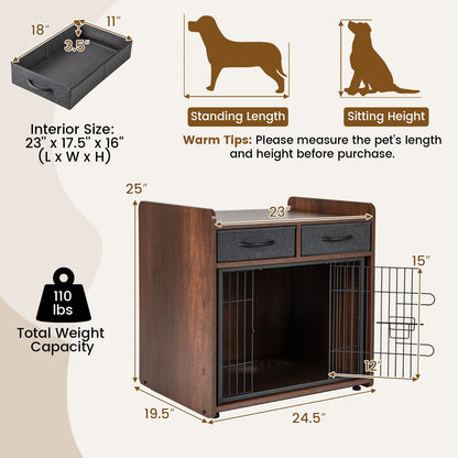 Dog Crate Furniture Indoor Dog Cage with 2 Fabric Drawers End Table, Rustic Brown Dog Kennels   at Gallery Canada