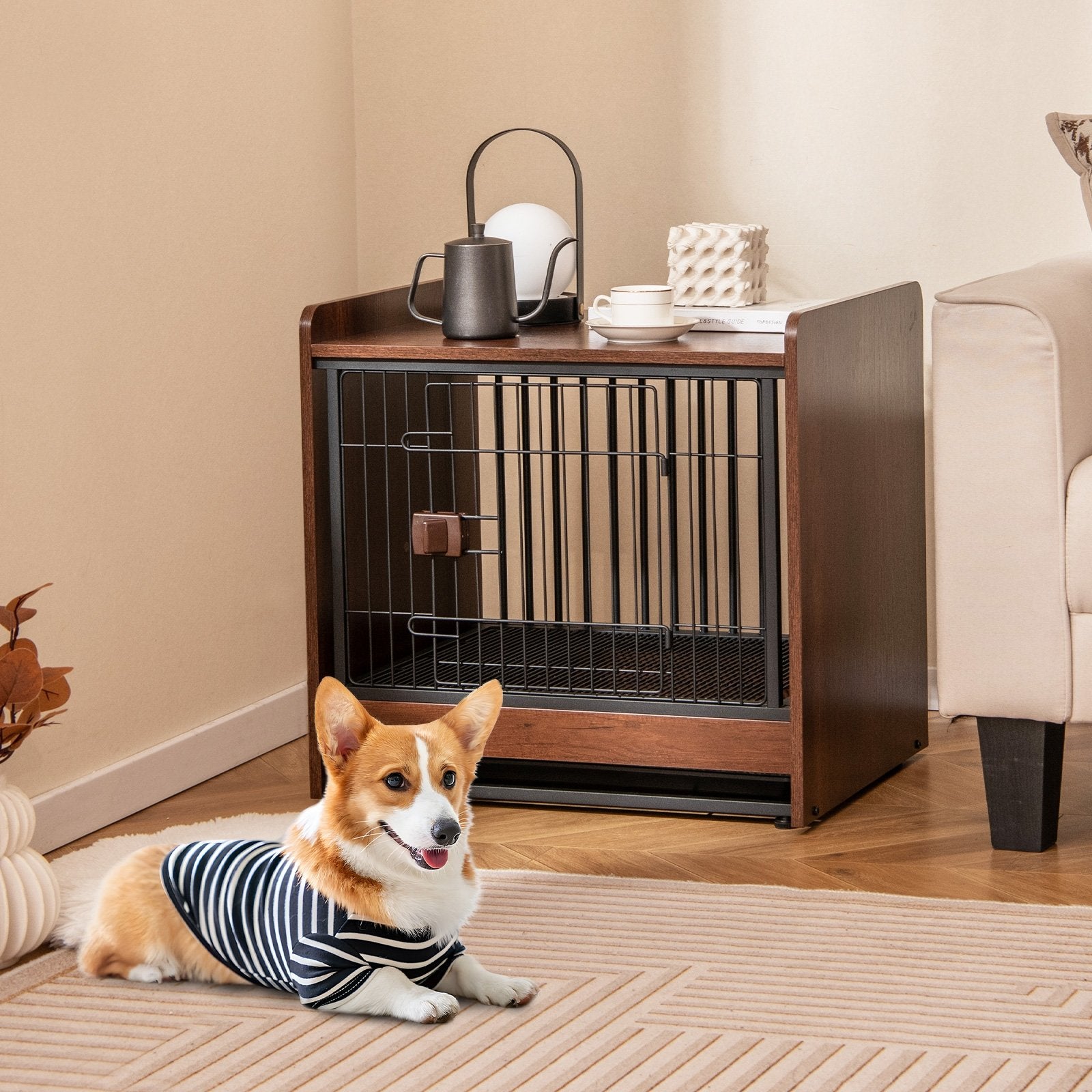 Dog Crate Indoor Dog Cage with Removable Tray and Lockable Door, Rustic Brown Dog Kennels   at Gallery Canada