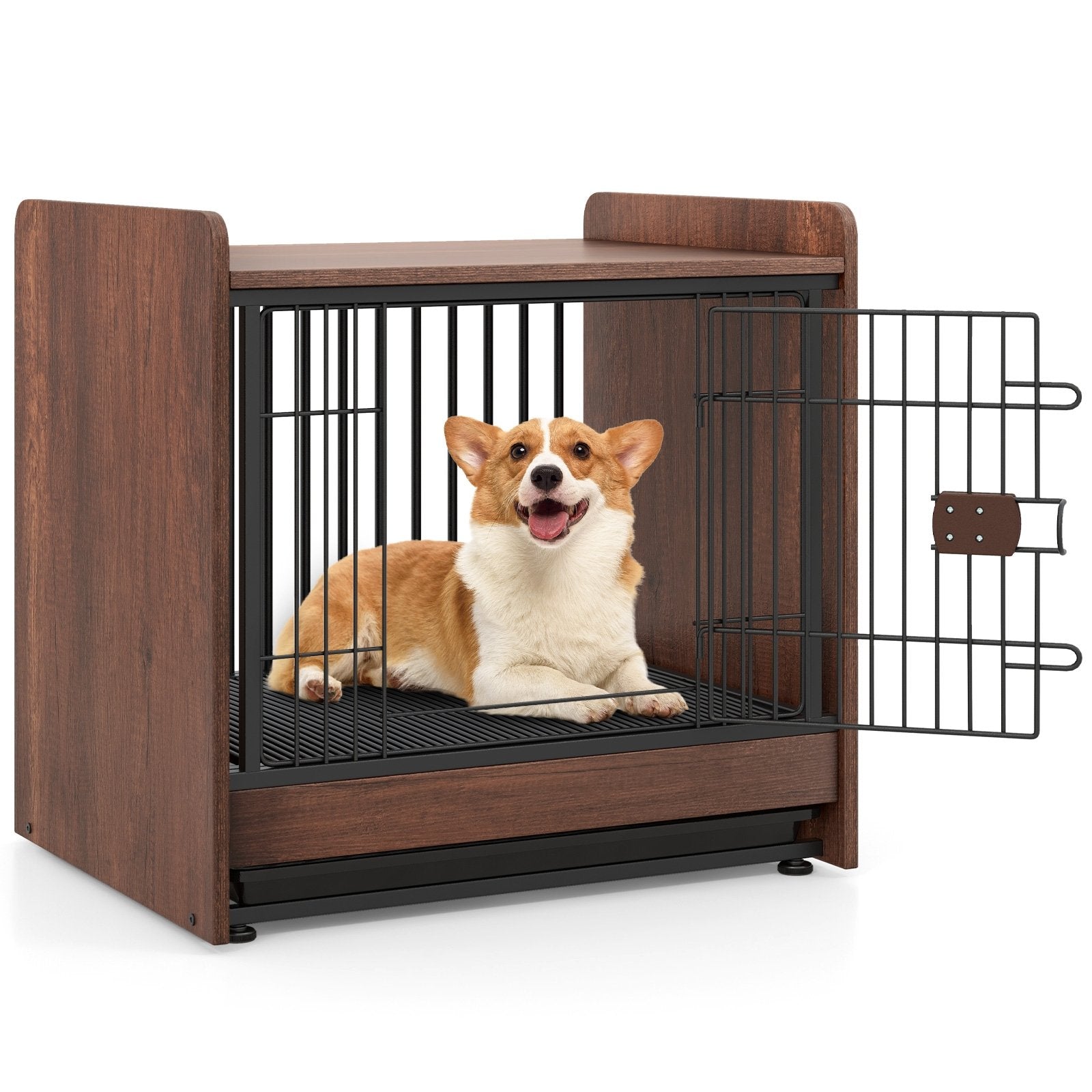 Dog Crate Indoor Dog Cage with Removable Tray and Lockable Door, Rustic Brown Dog Kennels   at Gallery Canada