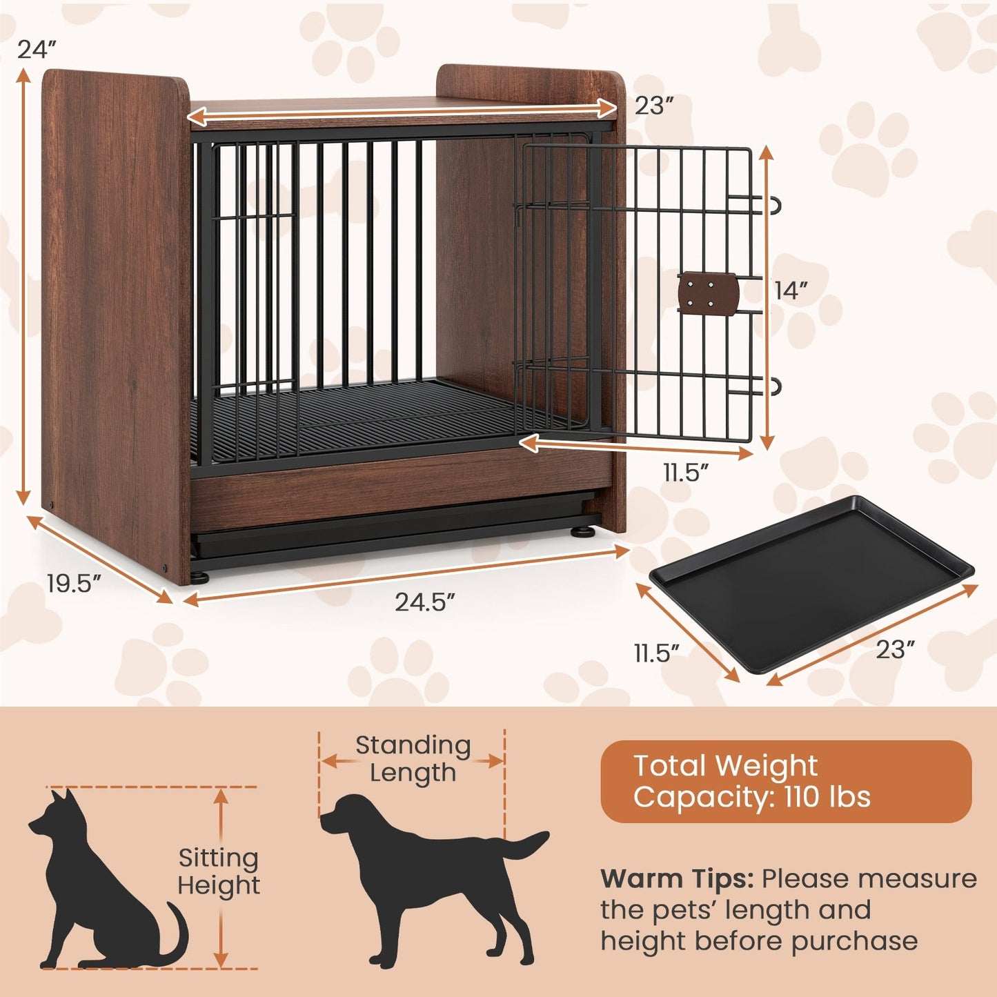 Dog Crate Indoor Dog Cage with Removable Tray and Lockable Door, Rustic Brown Dog Kennels   at Gallery Canada