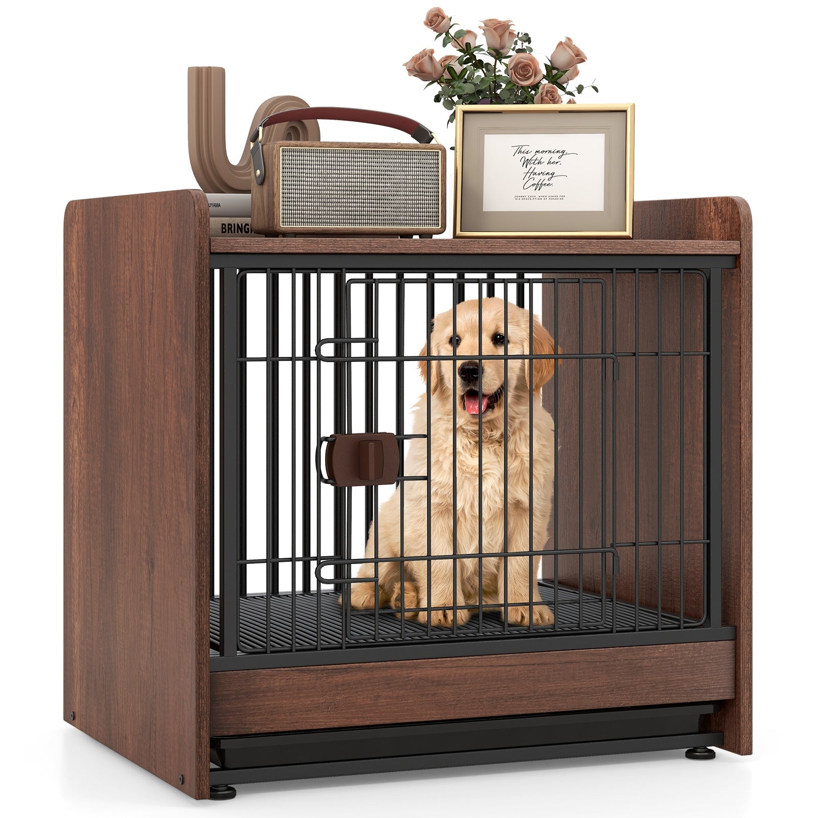 Dog Crate Indoor Dog Cage with Removable Tray and Lockable Door, Rustic Brown Dog Kennels   at Gallery Canada