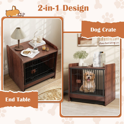 Dog Crate Indoor Dog Cage with Removable Tray and Lockable Door, Rustic Brown Dog Kennels   at Gallery Canada