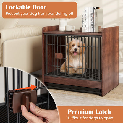 Dog Crate Indoor Dog Cage with Removable Tray and Lockable Door, Rustic Brown Dog Kennels   at Gallery Canada