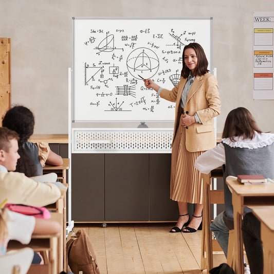 Mobile Whiteboard Adjustable Double-Sided Magnetic Board with Pegboard, White Home Office White  at Gallery Canada