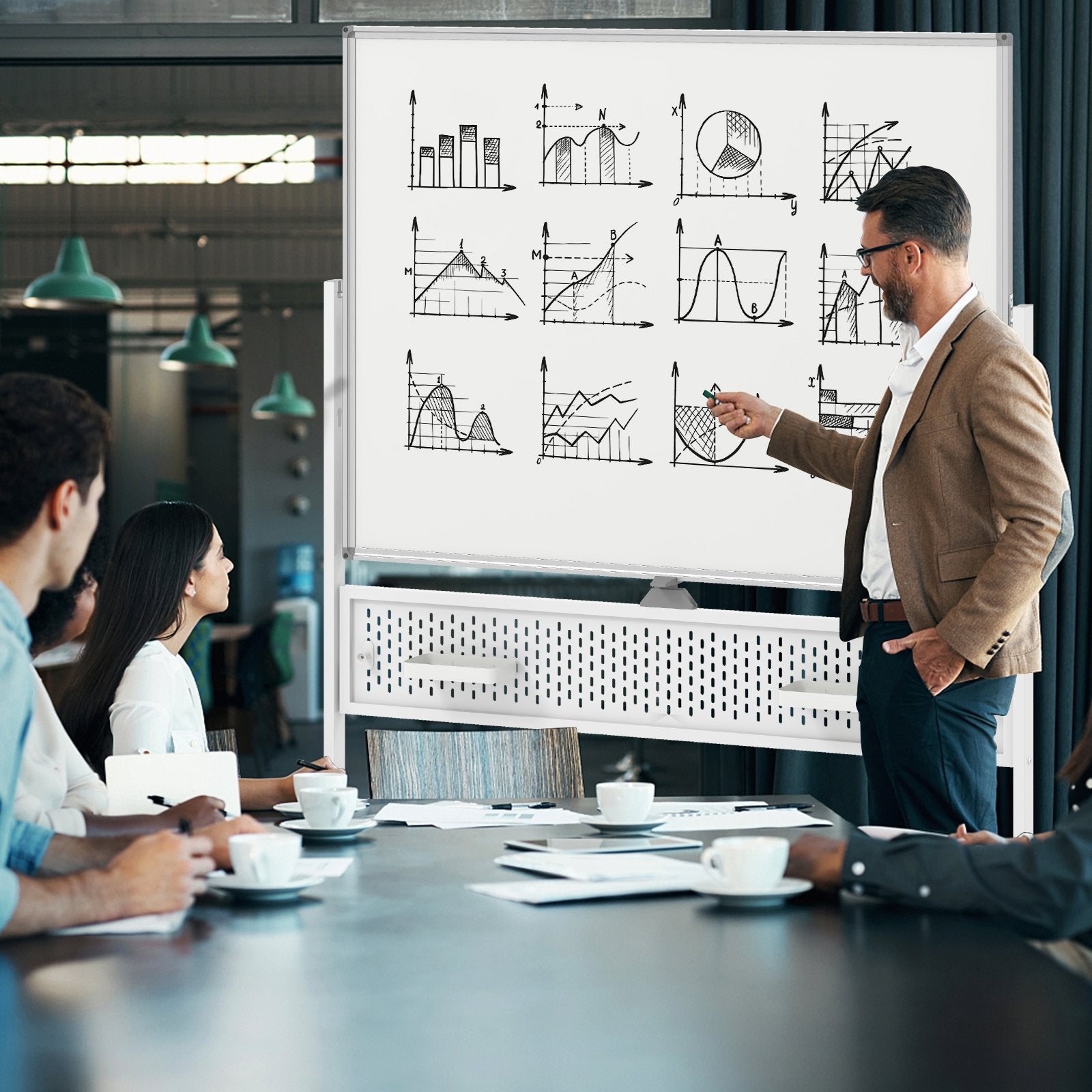 Mobile Whiteboard Adjustable Double-Sided Magnetic Board with Pegboard, White Home Office   at Gallery Canada