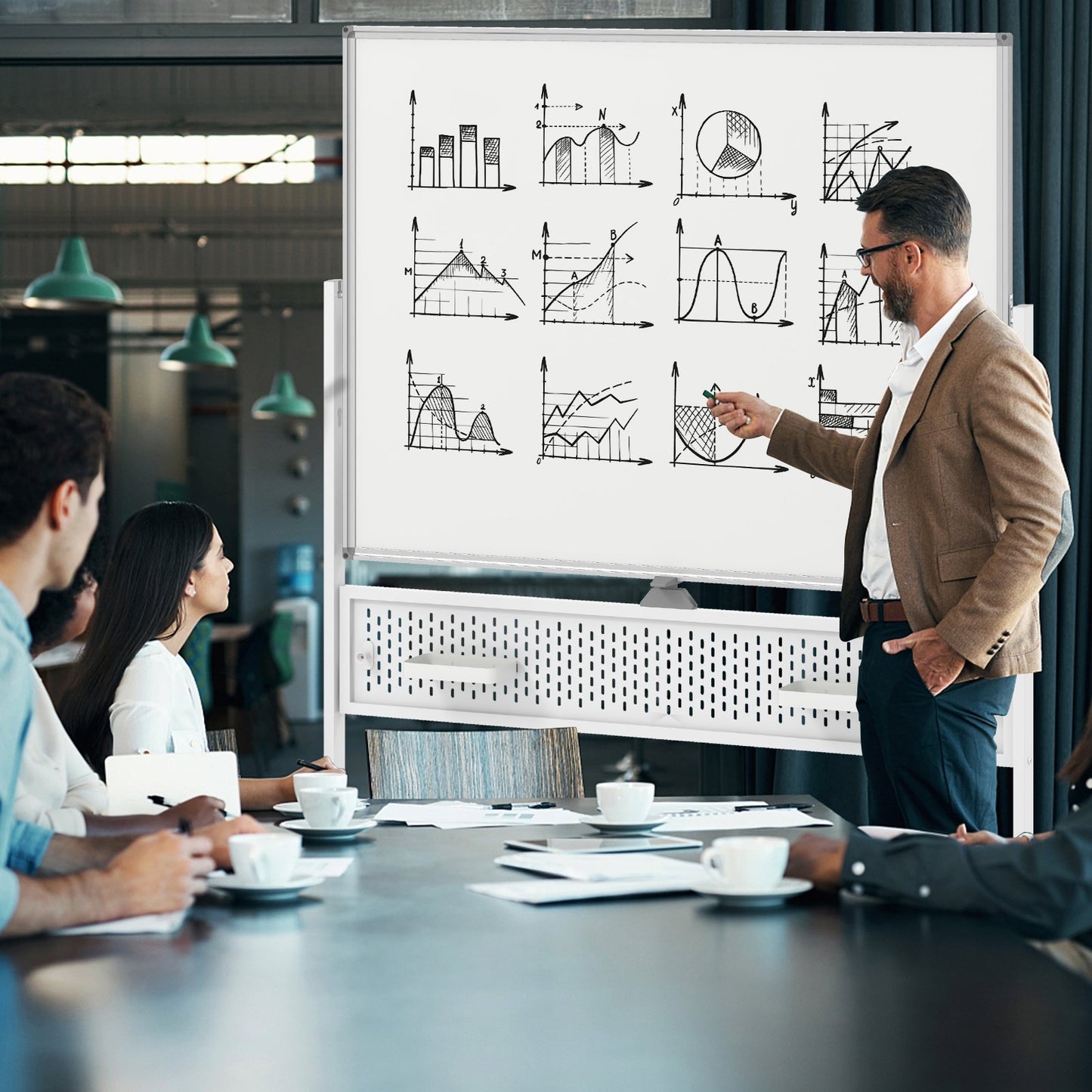 Mobile Whiteboard Adjustable Double-Sided Magnetic Board with Pegboard, White Home Office   at Gallery Canada