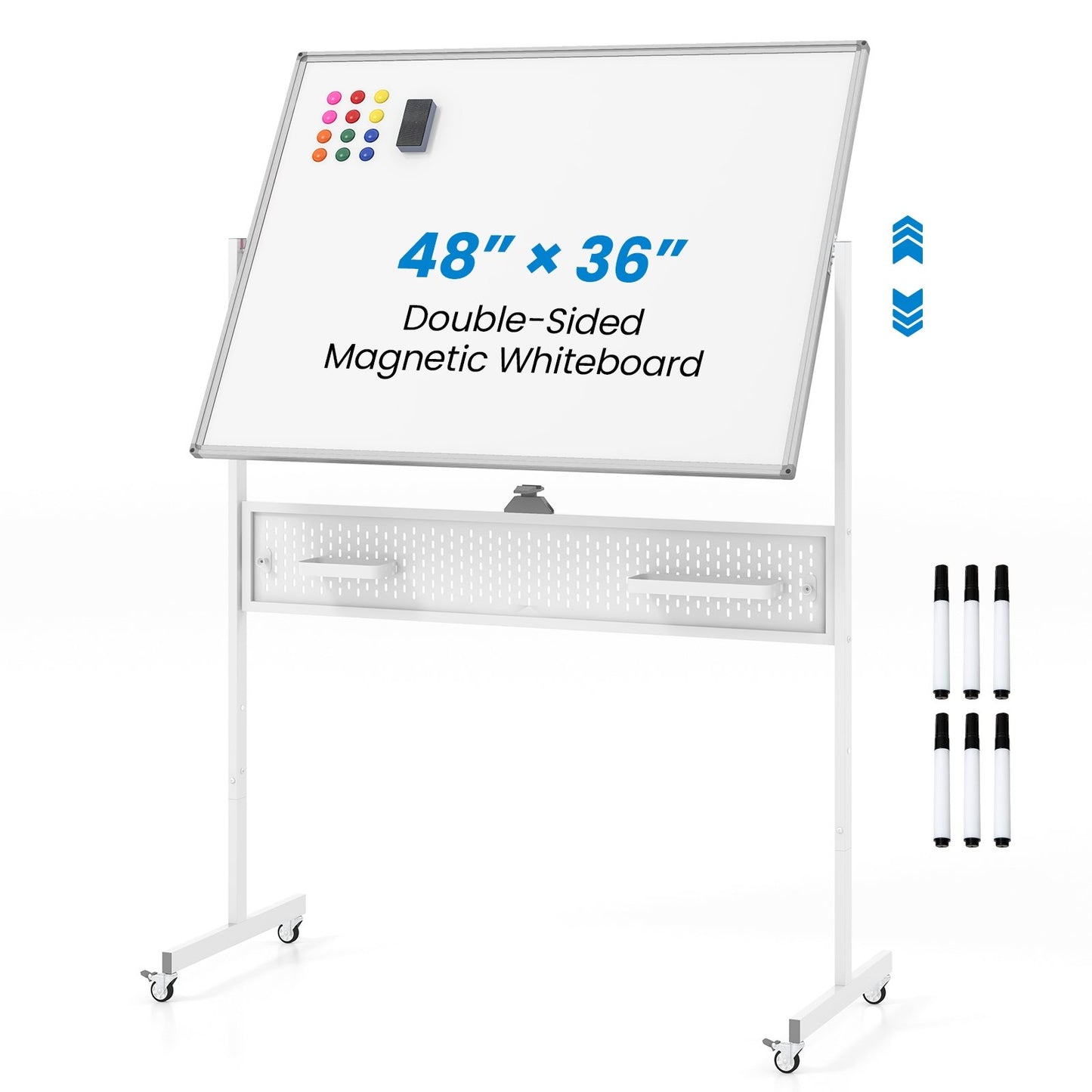 Mobile Whiteboard Adjustable Double-Sided Magnetic Board with Pegboard, White Home Office White  at Gallery Canada