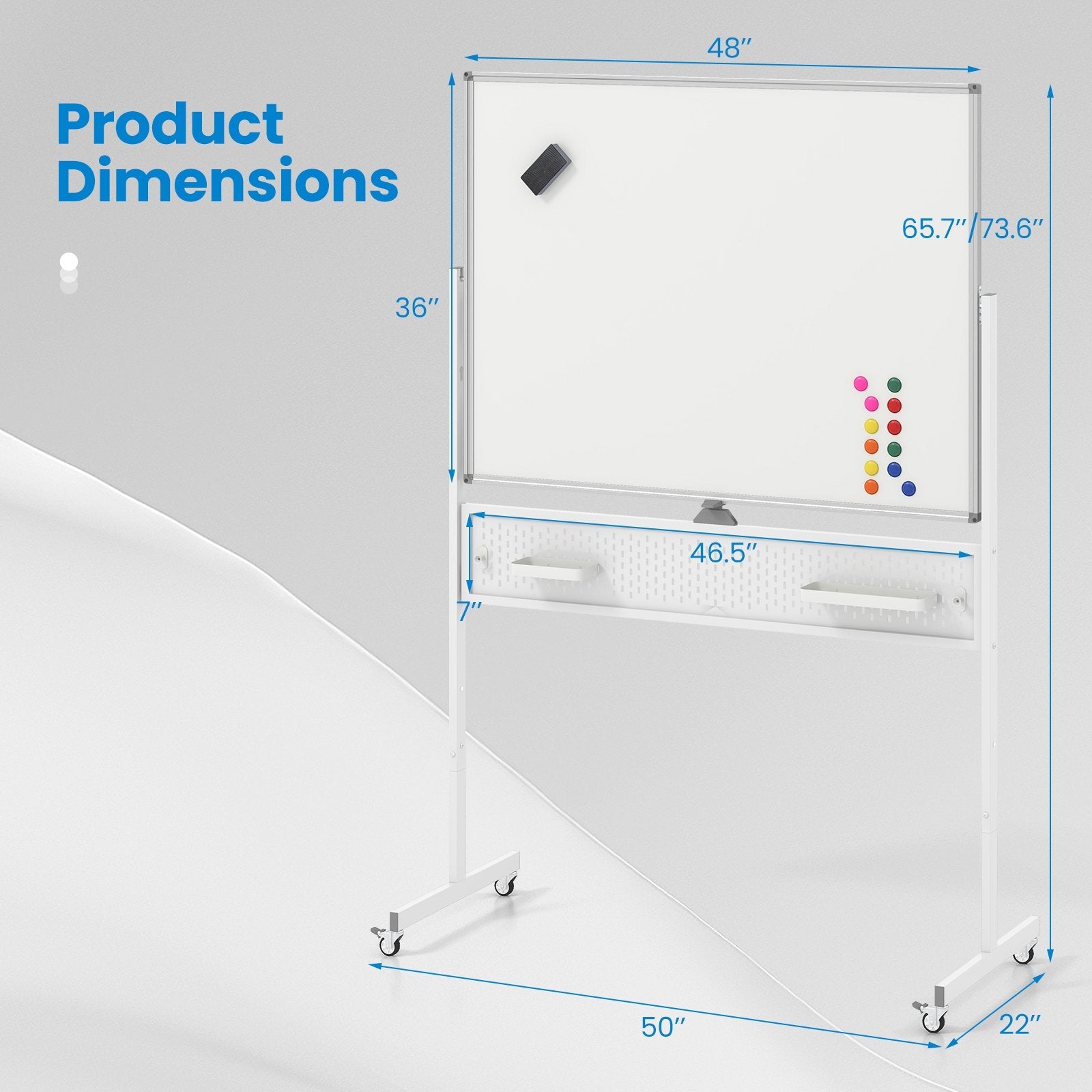 Mobile Whiteboard Adjustable Double-Sided Magnetic Board with Pegboard, White Home Office   at Gallery Canada