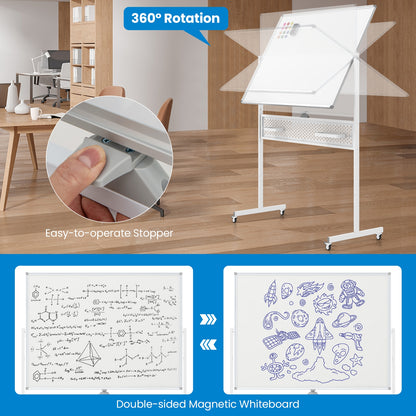 Mobile Whiteboard Adjustable Double-Sided Magnetic Board with Pegboard, White Home Office   at Gallery Canada