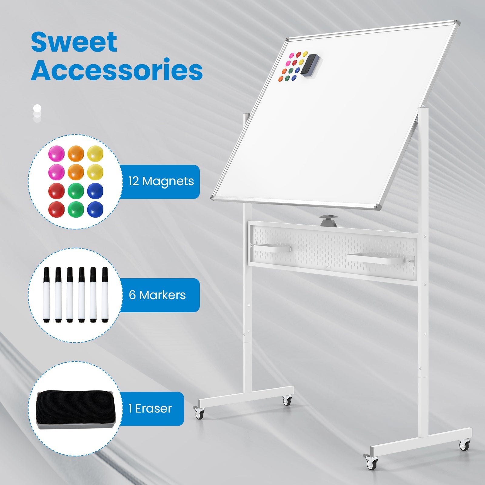 Mobile Whiteboard Adjustable Double-Sided Magnetic Board with Pegboard, White Home Office   at Gallery Canada