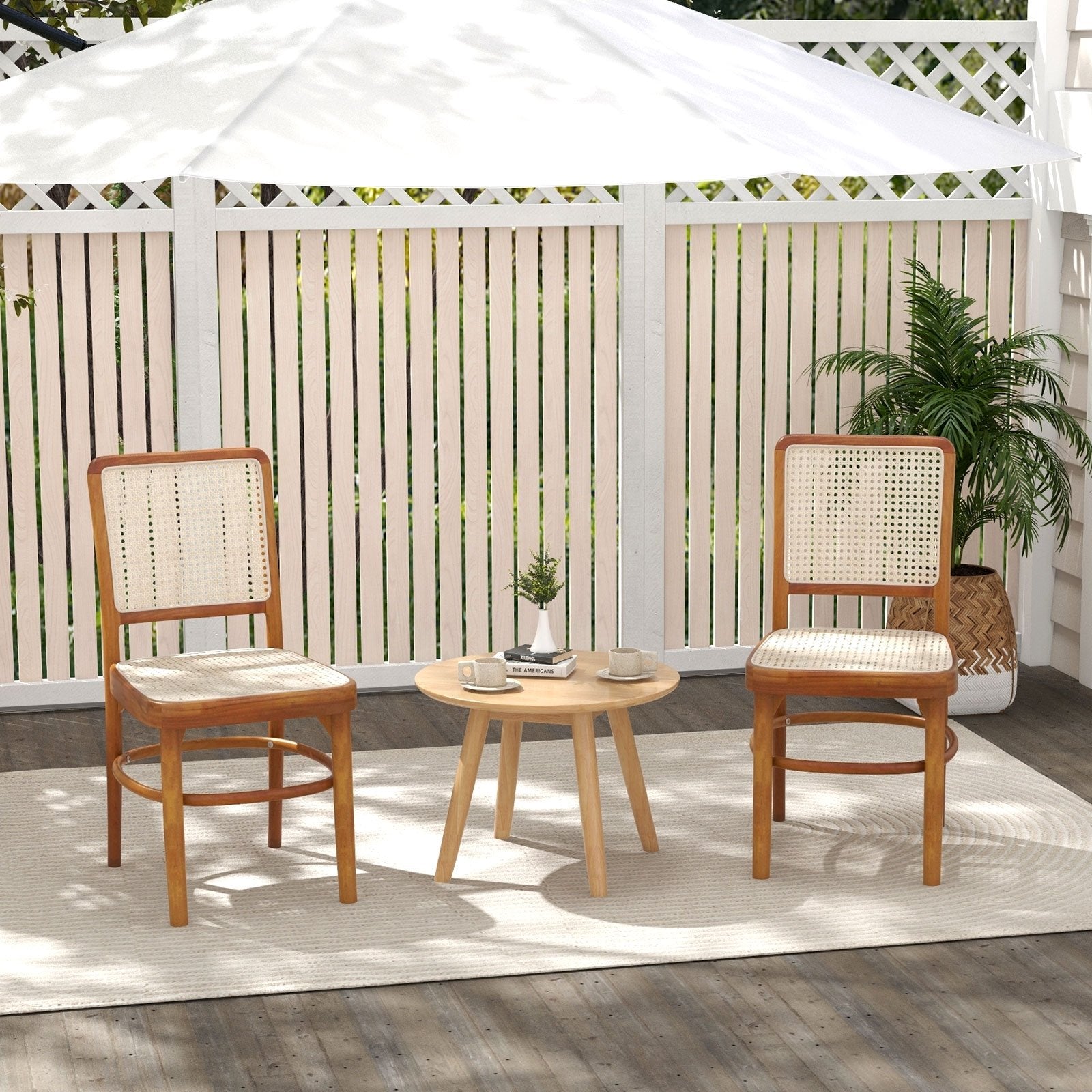 Set of 2 Boho Dining Chairs Rattan with Teak Wood Structure and Footrests, Natural Dining Chairs   at Gallery Canada